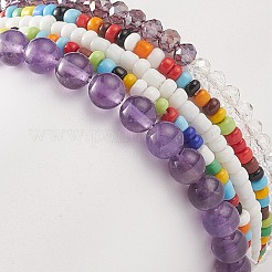 Set di bracciali con perline elastiche in vetro sfaccettato e ametista naturale&nbsp;BJEW-TA00202-04