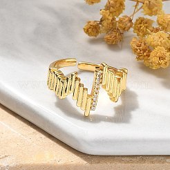 Bagues manchette en laiton micro pavées en oxyde de zirconium transparent pour femmes&nbsp;RJEW-B112-07G