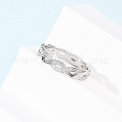 Anelli da donna in acciaio inossidabile 304 con zirconi cubici trasparenti e ondulati&nbsp;RJEW-Z115-02P