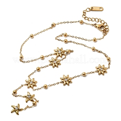 304 Edelstahl Kristall Strass Blume Seestern Gliederkette Y Halsketten für Frauen&nbsp;NJEW-G181-08G