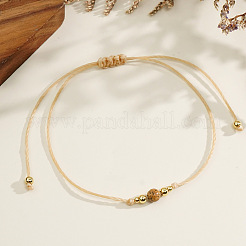Lässige Messingperle Khaki Wachsfaden Halbedelstein-Armband-Sets&nbsp;LS-JA4012