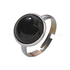 Bagues demi-rondes en agate noire naturelle&nbsp;X-RJEW-M062-01P-05