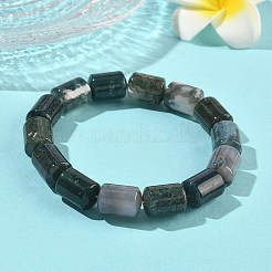 Braccialetti elastici in perle di agata muschiata naturale a colonna per donne e uomini&nbsp;BJEW-A148-01A-28