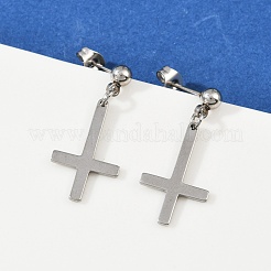 Orecchini pendenti in acciaio inossidabile 201 a forma di croce cristiana capovolta&nbsp;EJEW-P314-01A-P