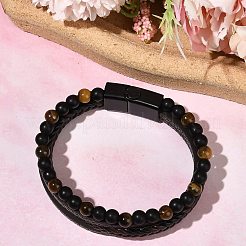 Armbänder aus natürlichen Tigeraugen und runden Glasperlen&nbsp;BJEW-G732-01B