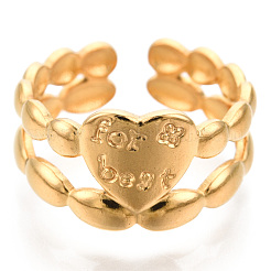 Anillos de puño de corazón de acero inoxidable 304 con revestimiento iónico (IP)&nbsp;RJEW-N038-117LG