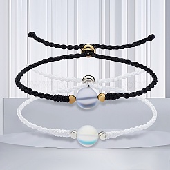 2 stücke 2 farben synthetische mondstein runde perlen schieber armband&nbsp;BJEW-SW00057-02