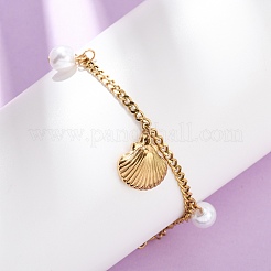 Braccialetti con ciondoli in acciaio inossidabile 304 a forma di conchiglia e conchiglia&nbsp;BJEW-F519-02A-G