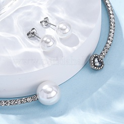 Orecchini rotondi in plastica con perle finte e set di collane girocollo con polsino a cuore in zirconia cubica e strass&nbsp;SJEW-U003-01P