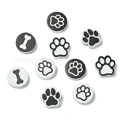 60 pz 6 stili perline europee in legno con stampa a forma di osso di cane&nbsp;WOOD-CJ0002-39