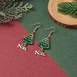 Boucles d'oreilles pendantes arbre tressé en perles de verre&nbsp;EJEW-TA00213