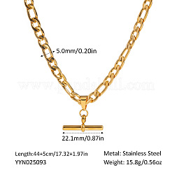 Collar de cadena tipo fígaro con colgante de barra en T de acero inoxidable estilo hip-hop para mujer.&nbsp;OE1872-1
