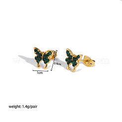 Pendientes de mariposa de acero inoxidable 304 con circonita cúbica para mujer&nbsp;QD0510-3