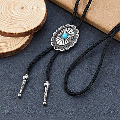 Verstellbare Halsketten mit Lariat-Anhänger aus synthetischem Türkis und ovalem schwarzem PU-Lederband&nbsp;NJEW-WH0035-04AS