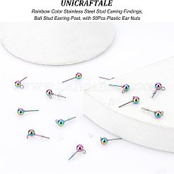 50 Stück Ohrstecker-BeZubehör aus Edelstahl in Regenbogenfarben&nbsp;STAS-UN0037-07A