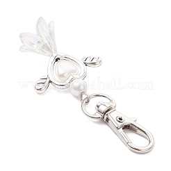 Decorazioni pendenti a forma di cuore con ali in lega e fiore in perla imitazione acrilica&nbsp;HJEW-JM03987