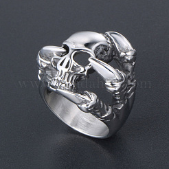 304 Edelstahl Totenkopf mit Krallenfingerring&nbsp;SKUL-PW0002-031E-P