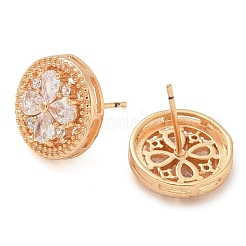 Pendientes de botón con circonita cúbica transparente y diseño de flores chapadas en latón&nbsp;EJEW-M090-22G
