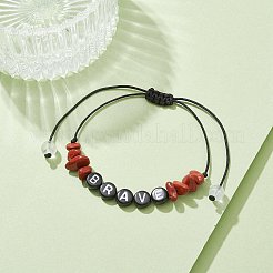 Bracelets de perles tressées en jaspe rouge naturel&nbsp;BJEW-JB09608-01