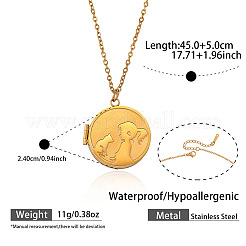 Collier pendentif médaillon magnétique en acier inoxydable 304 représentant une fille et un chat avec une pièce de monnaie.&nbsp;WGB0125-01