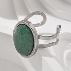 Bagues ovales en aventurine verte naturelle&nbsp;RJEW-M062-02P-17