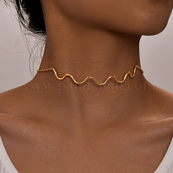 Chokerhalsketten aus Edelstahl mit gewellter Linie&nbsp;PW-WG07BB7-01