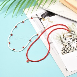 Ensembles de colliers de perles de rocaille de verre rouge et blanc&nbsp;X-NJEW-JN03719