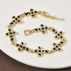Messing-Emaille-Mikropflaster-Armbänder mit klaren Zirkonia-Kreuzgliedern für Damen&nbsp;BJEW-G764-02G
