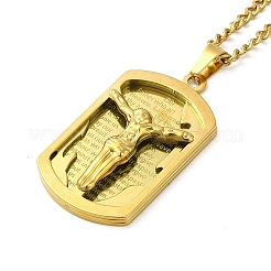 Collana con ciondolo in acciaio inossidabile con tag rettangolo gesù 201 con catene in ferro&nbsp;NJEW-D048-07G