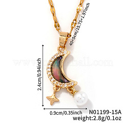 Collares elegantes con colgante de luna y estrella de latón con cristales de imitación&nbsp;QW2604-2