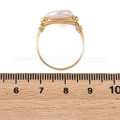 Fingerringe aus natürlichem Keshi-Perlendraht und Kupferdraht&nbsp;RJEW-JR01076