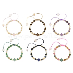 Bracciali intrecciati di perline a cubo sfaccettate con pietre preziose miste naturali.&nbsp;BJEW-JB14379