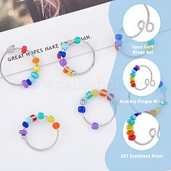 10 Stück 2 Stil Regenbogenfarben Glasperlen drehbare offene Manschettenringe Set&nbsp;RJEW-DC0001-15