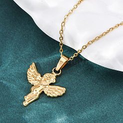 Colliers avec pendentif Cupidon en acier inoxydable 304&nbsp;NJEW-H059-31G