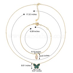 Papillon en malachite naturelle et pendentif ovale en zircone cubique collier double couche&nbsp;JN1057A