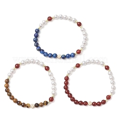 3 bracelet extensible rond en perles de coquillage&nbsp;BJEW-JB11937