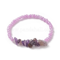 7 pz 7 stile naturale e sintetico misto chip di pietre preziose e braccialetti elastici con perline di semi di vetro per le donne&nbsp;BJEW-JB09207