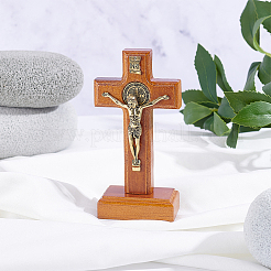 Ornamenti di statuette a croce in legno e lega&nbsp;DJEW-WH004-107A