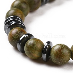 Ensemble de bracelets de perles tressées en bois et hématite synthétique non magnétique 4pcs&nbsp;BJEW-JB08941