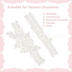 2 Stück elastische Brautstrumpfbänder aus Polyester-Spitze mit Blumenmuster&nbsp;AJEW-WH0007-30
