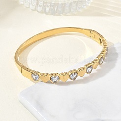 Bracciali rigidi da donna in acciaio inossidabile 304 e vetro con cerniera.&nbsp;BJEW-Z178-05G