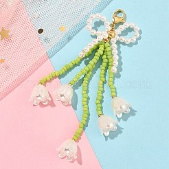 Dekoration mit Anhänger aus Glassamen mit Schleife und Blume&nbsp;HJEW-TA00311-01