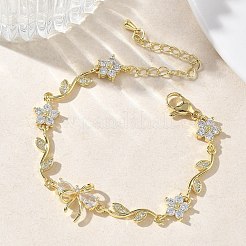 Messing-Gliederkettenarmbänder mit Mikropflaster und Zirkonia für Damen&nbsp;BJEW-C156-04E-04G