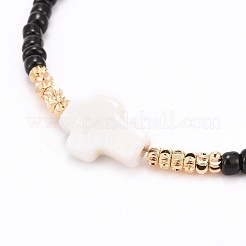 Cruz con pulseras de cuentas de mal de ojo&nbsp;BJEW-JB06289-04