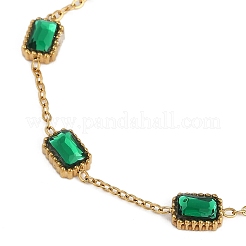 Ionenplattierung (IP) 304 Edelstahl Pavé grünes Glas Rechteck Link Armbänder für Frauen&nbsp;BJEW-H613-11G
