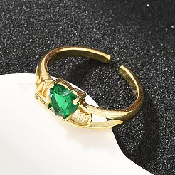 Bagues manchette ouvertes en laiton pavé de zirconiums cubiques pour la fête des mères&nbsp;CU-CBACDF6-06G-02