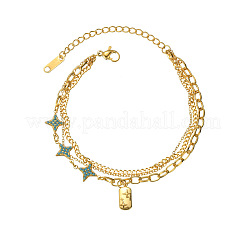 Bracciale a un filo da donna in acciaio inossidabile 304 con ciondolo rettangolare in strass color acquamarina.&nbsp;WG73042-01
