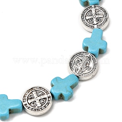 Bracelets extensibles en perles rondes plates en turquoise synthétique teintée et alliage pour hommes et femmes&nbsp;BJEW-JB12282-01