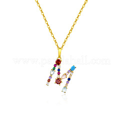 Colliers pendentifs initiaux en laiton pavé de zircons cubiques colorés pour femmes&nbsp;FS-WG659DF-13