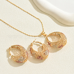 Elegante europäische-eisen micro pave zirkonia hohl oval ohrringe & halsketten sets für frauen&nbsp;EX4624-2